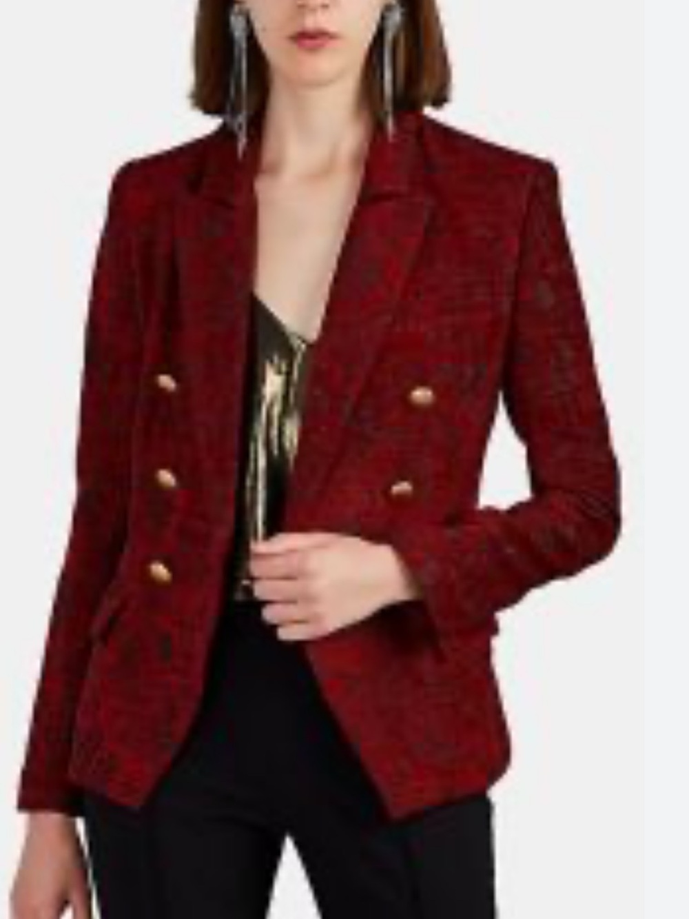 L'Agence Kenzie Red Wine Jacquard Double Breasted Blazer